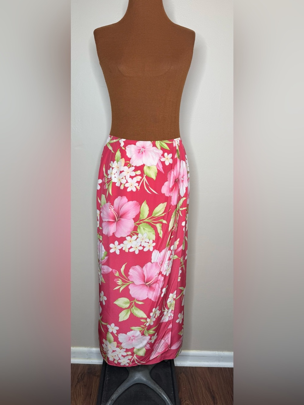 Talbots Pure Silk Maxi Faux Wrap Skirt Hawaiian Hibiscus Floral Print Size 4